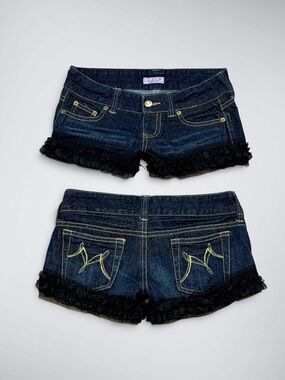 Vintage Y2K MA*RS Sugar Gloss Ultra Low Rise Ruffle Denim Shorts | Heisei Gyaru